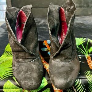 Women’s Vintage Enzo‎ Angiolini Suede Leather Sparkle Fold Boho Witchy Booties 8